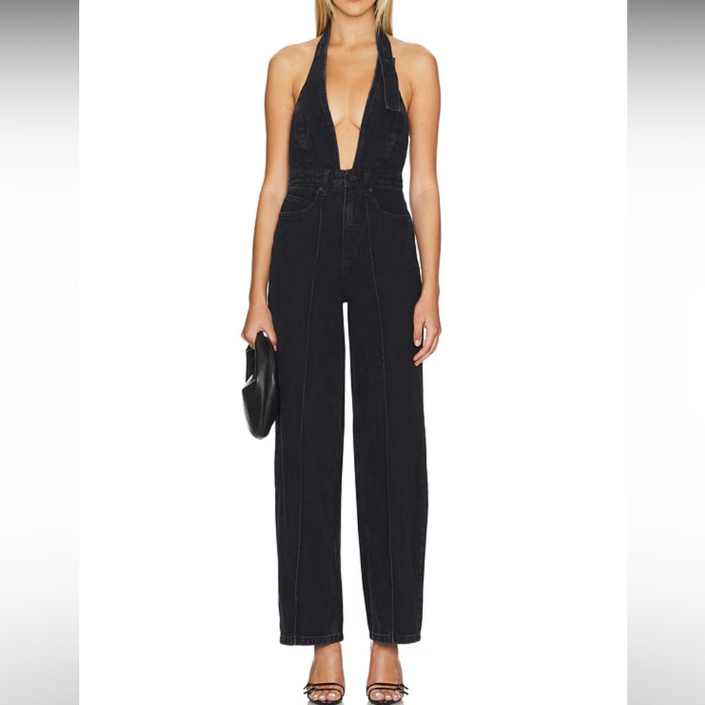 NEW NWT RTA Sadie Denim Black Halter Jumpsuit size 23